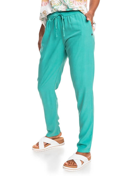 Roxy Women's Fabric Trousers with Elastic in Tapered Line Green
