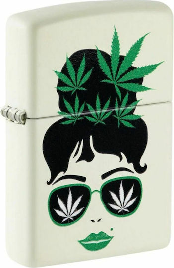 Zippo Cannabis Design Windproof Flame Lighter in White Color