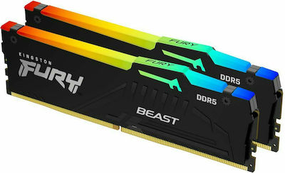 Kingston Fury Beast RGB 16GB DDR5 RAM cu 2 module (2x8GB) și Viteză 5200 pentru Desktop