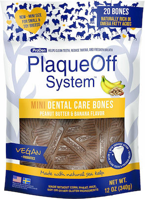 Plaque Off Mini Dental Care Bones Dental Stick Dog against Bad Breath for Small Breeds with Flavour Banana με Μπανάνα & Φυστικοβούτυρο 340gr