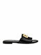 Leather Women's Flat Sandals in Black Color