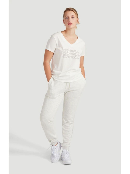 O'neill Γυναικείο T-shirt Λευκό με Λαιμόκοψη V και Στάμπα