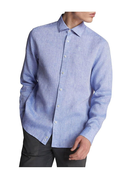 Long-sleeved Linen Shirt Light Blue