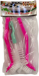 TnS Plastic Cleaning Brushes with Handle Pink 24cm 3pcs