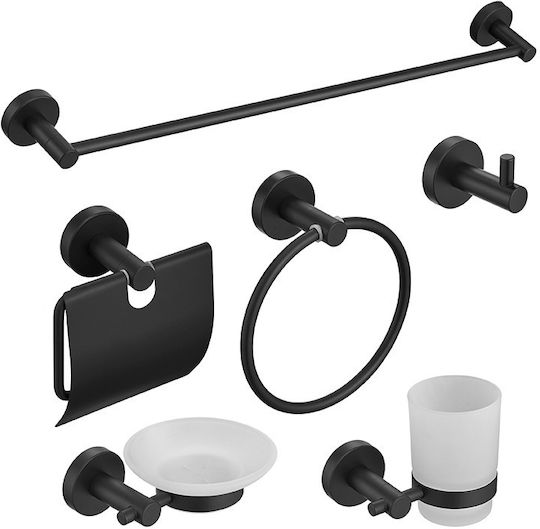 An der Wand montiert Badezimmer-Accessoire-Set Metall Schwarz 6Stück An der Wand montiert Badezimmer-Accessoire-Set Metall Schwarz 6Stück