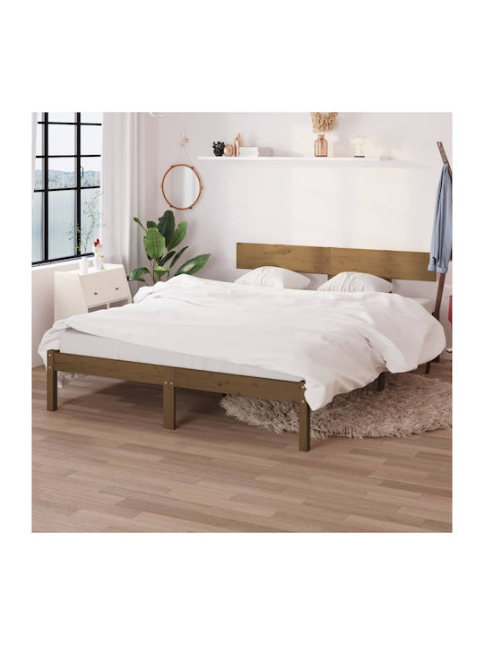 Semi Double Bed Solid Wood with Slats Καφέ Μελί 120x200cm