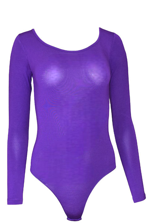 Apple Boxer Lingerie Long Sleeve Bodysuit Purple