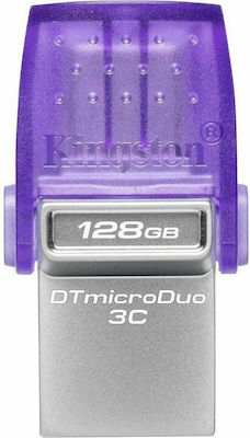 Kingston DataTraveler MicroDuo 3C 128GB USB 3.1 Stick με σύνδεση USB-A & USB-C Μωβ