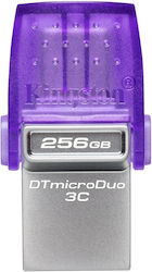 Kingston DataTraveler MicroDuo 3C 256GB USB 3.2 Stick cu conexiune USB-A & USB-C Violet