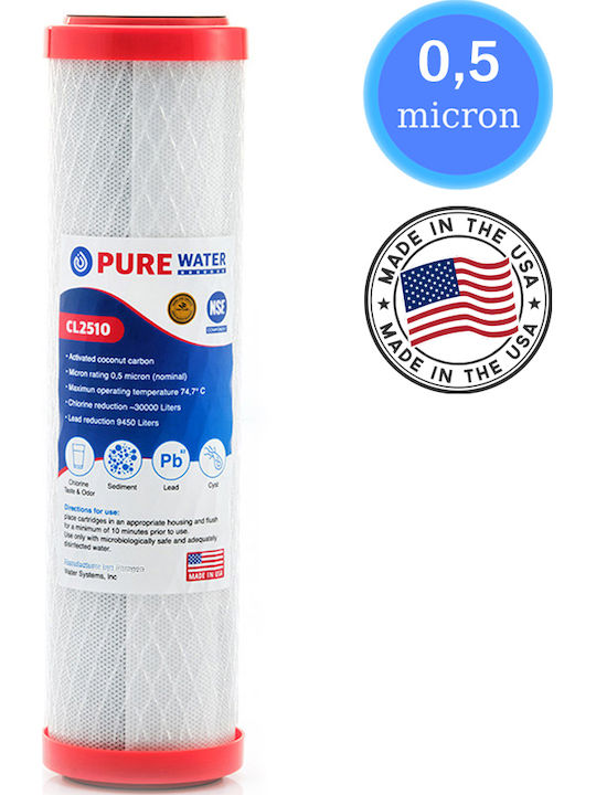 Purewater Countertop and Under Sink Water Filter Replacement made of Activated Carbon 10" 0.5 μm
