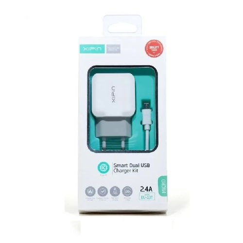 Xipin Φορτιστής με 2 Θύρες USB-A και Καλώδιο micro USB Ασημί (EU-13T)