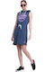 Summer Mini Athletic Sleeveless Dress with Hood Navy Blue