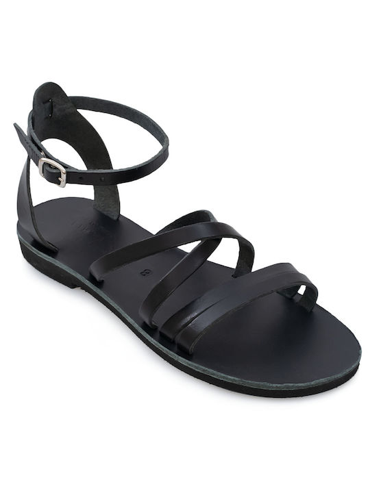 Women's sandals Climatsakis wide sandals with straps and ankle clasp black 677