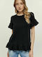 Edward Jeans Women's Summer Blouse Cotton Short Sleeve Black