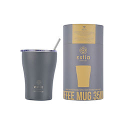 Estia Coffee Mug Save the Aegean Recyclable Stainless Steel Thermos Glass BPA Free 350ml Fjord Grey with Straw Estia Coffee Mug Save the Aegean Recyclable Stainless Steel Thermos Glass BPA Free 350ml Fjord Grey with Straw