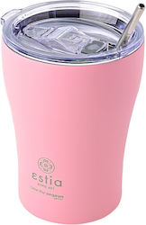 Estia Coffee Mug Save The Aegean Thermos Glass with Straw Blossom Rose 350ml