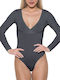 Lingerie Wrap Long Sleeve Bodysuit Anthracite