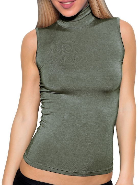 Apple Boxer Fără mâneci Olive Tricou pentru femei Pulover cu guler înalt