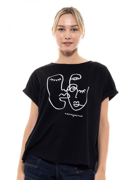 Splendid Γυναικείο T-shirt Μαύρο με Στάμπα