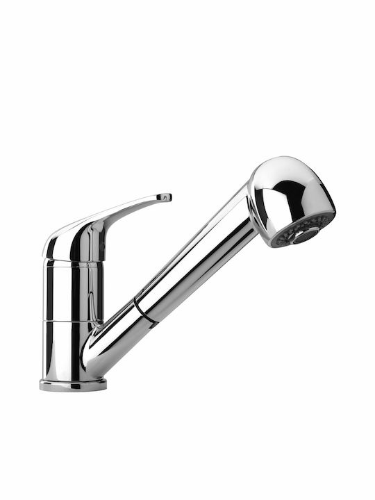 Paini Creta Kitchen Faucet Counter with Pull-Out Spray Silver