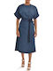 Sommer Midi Damenkleid Wickel Blau
