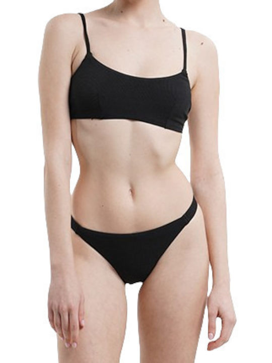 Basehit Bikini Set Sports Bra & Slip Bottom with Adjustable Straps Black
