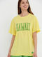 Funky Buddha Damen Sportlich T-shirt Green Lime