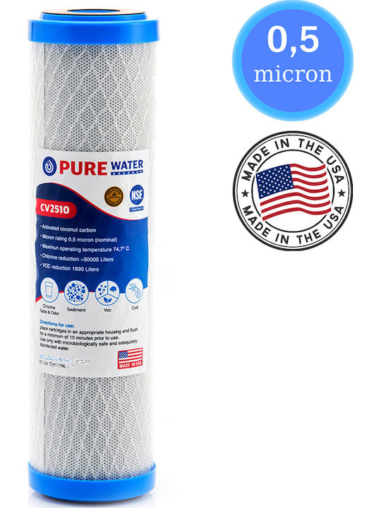 Purewater Countertop and Under Sink Water Filter Replacement made of Activated Carbon 10" CV2510 0.5 μm