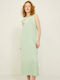 Summer Midi Dress Satin Wrap Pastel Green