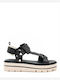 Leather Women's Flat Sandals Flatforms Black