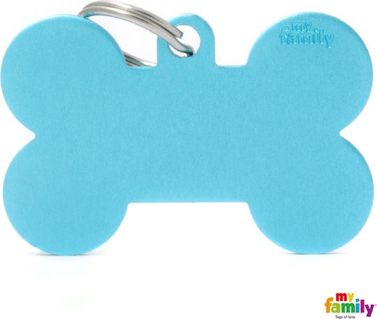 My Family Basic Etichetă Pentru Identificarea Câinelui Os Cu Lumină Albastră Metalică XLarge 4.8x3.15cm Personalizată