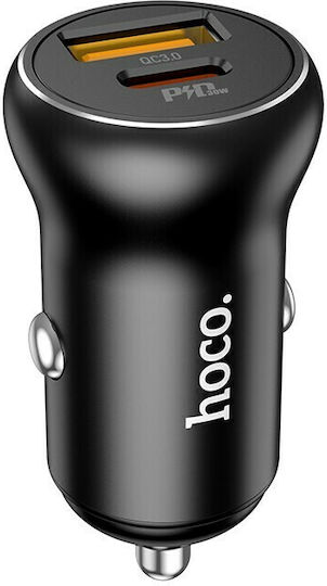 Hoco NZ5 Autoladegerät 30W 5A Schnellladen mit Anschlüssen: 1xUSB 1xType-C Schwarz Farbe