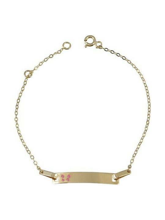 Kids Gold ID Bracelet 14K ΤΑ000171 with Butterfly for Girl