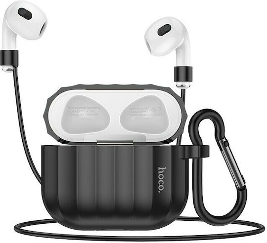 Hoco WB22 Glory & Antiloss Strap Silicone Case with Keychain Black for Apple AirPods 3