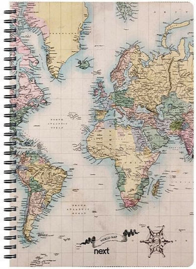 Next Spiral Notebook Ruled A4 70 Sheets 2 Subjects Trends World Map Ii Multicolour 1pcs