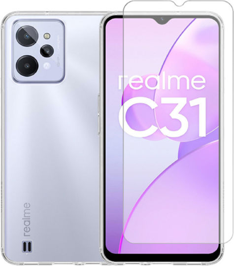 Vivid Umschlag Rückseite Silikon Set mit Glas Transparent (Realme C31)