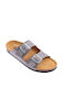 Leder Damen Flache Sandalen Anatomisch Glitter Coco Acero