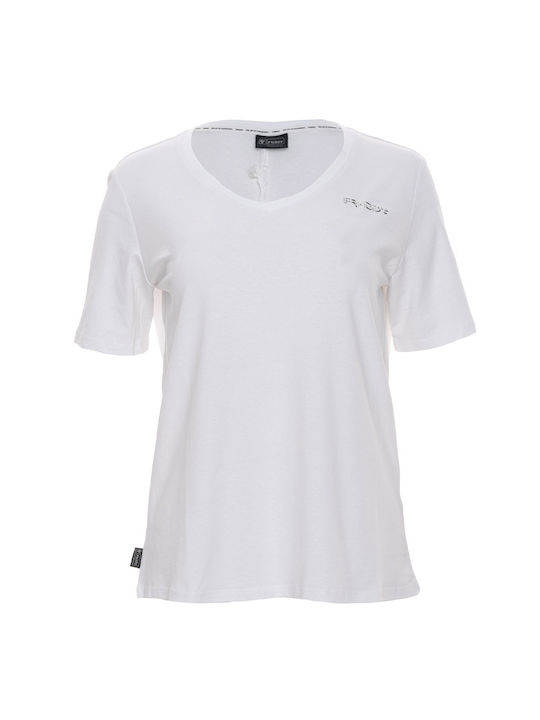 Freddy Damen T-Shirt mit V-Ausschnitt Weiß