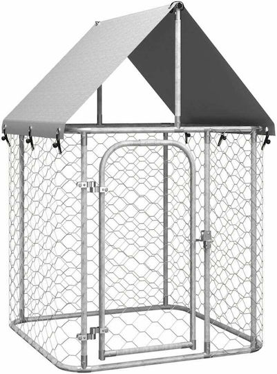 vidaXL Park Dog with Shelter made of Metal in Silver Color 100 x 100 x 150cm