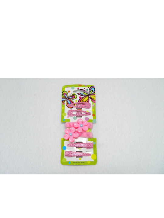 Faitakis Pack Kids Hair Clips Set with Rubber Band / Flower Hair Clip in Pink Color 6 Pieces