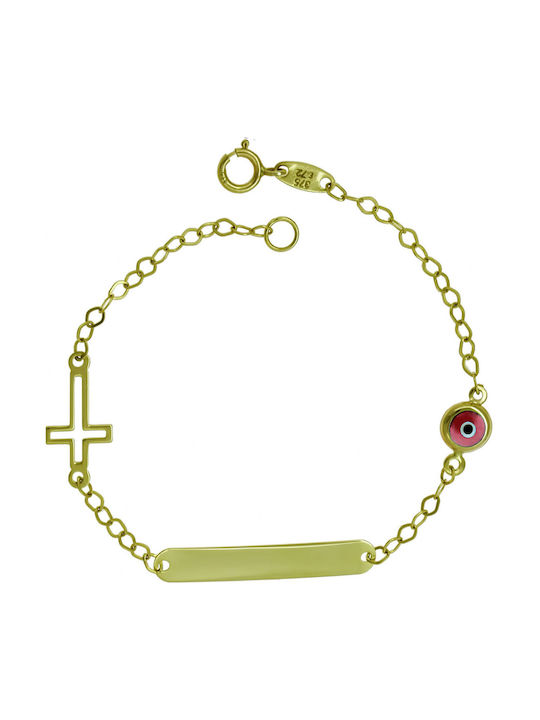 Kids Gold ID Bracelet 14K with Cross for Girl