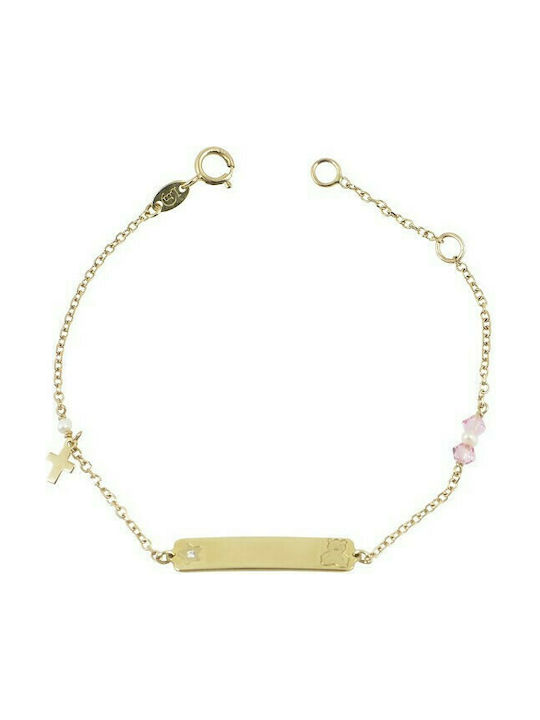 Layrentakis Kids Bracelet ID from Gold 9K with Stones & Σταυρό