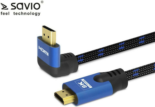 Savio HDMI 2.1 Ultra High Speed 48Gbps 4K 120Hz HDR VRR Angle (90°) / Braided Cable HDMI male - HDMI male 1.8m Μαύρο