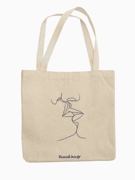 Monalisa The Kiss Fabric Shopping Bag in Beige color