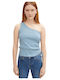 One Shoulder Light Blue Women's Summer Blouse with One Shoulder Light Blue