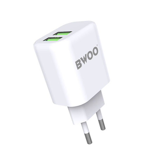 BWOO Ladegerät ohne Kabel mit 2 USB-A Anschlüsse Weißs (CDA60)