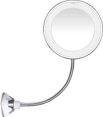 Lighted Wall Mounted Makeup Mirror Zoom x10 17.75cm Silver