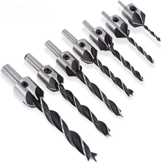 Set of 7 3-10mm Drills with Cylindrical Shank for Wood