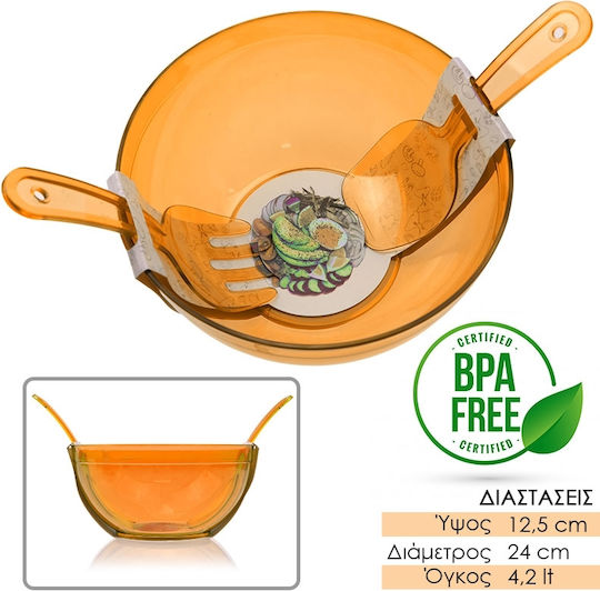 Plastic Salad Bowl with Salad Spoons Orange 24x24x12.5cm 3pcs
