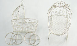 Metal Decorative Element for Wedding Favors Silver Metal Child Carriage 8x12x5.5cm